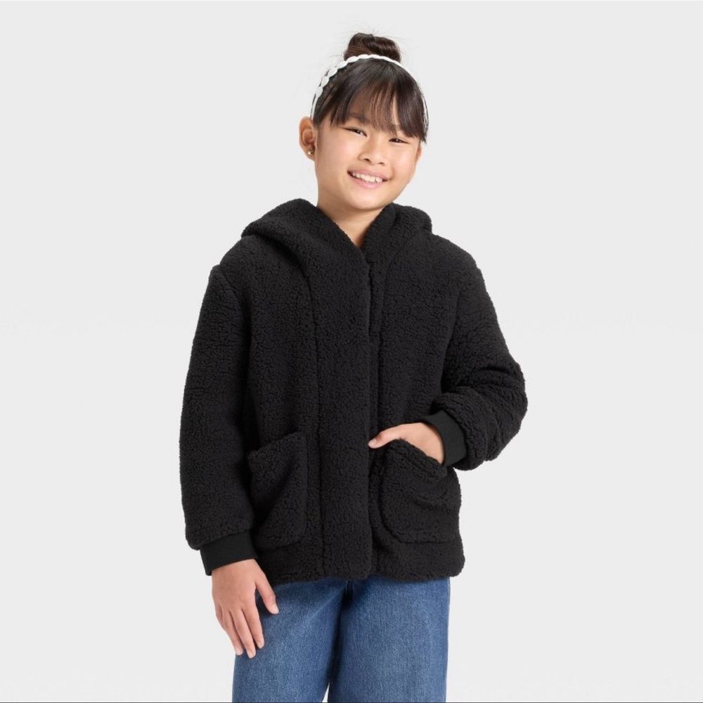 Cat & Jack Girls Faux Shearling Jacket - Black Size Extra Small (4/5) NWT